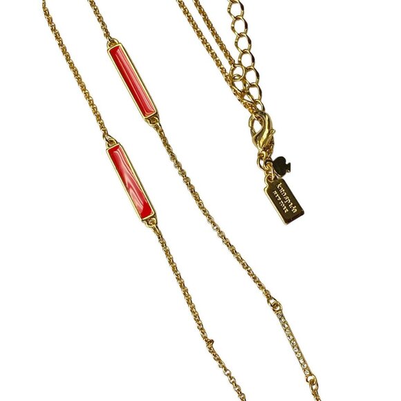 Kate Spade chain RAISING THE BAR 34" Long Necklace Orange pink Gold No Box/ Bag - Picture 2 of 2